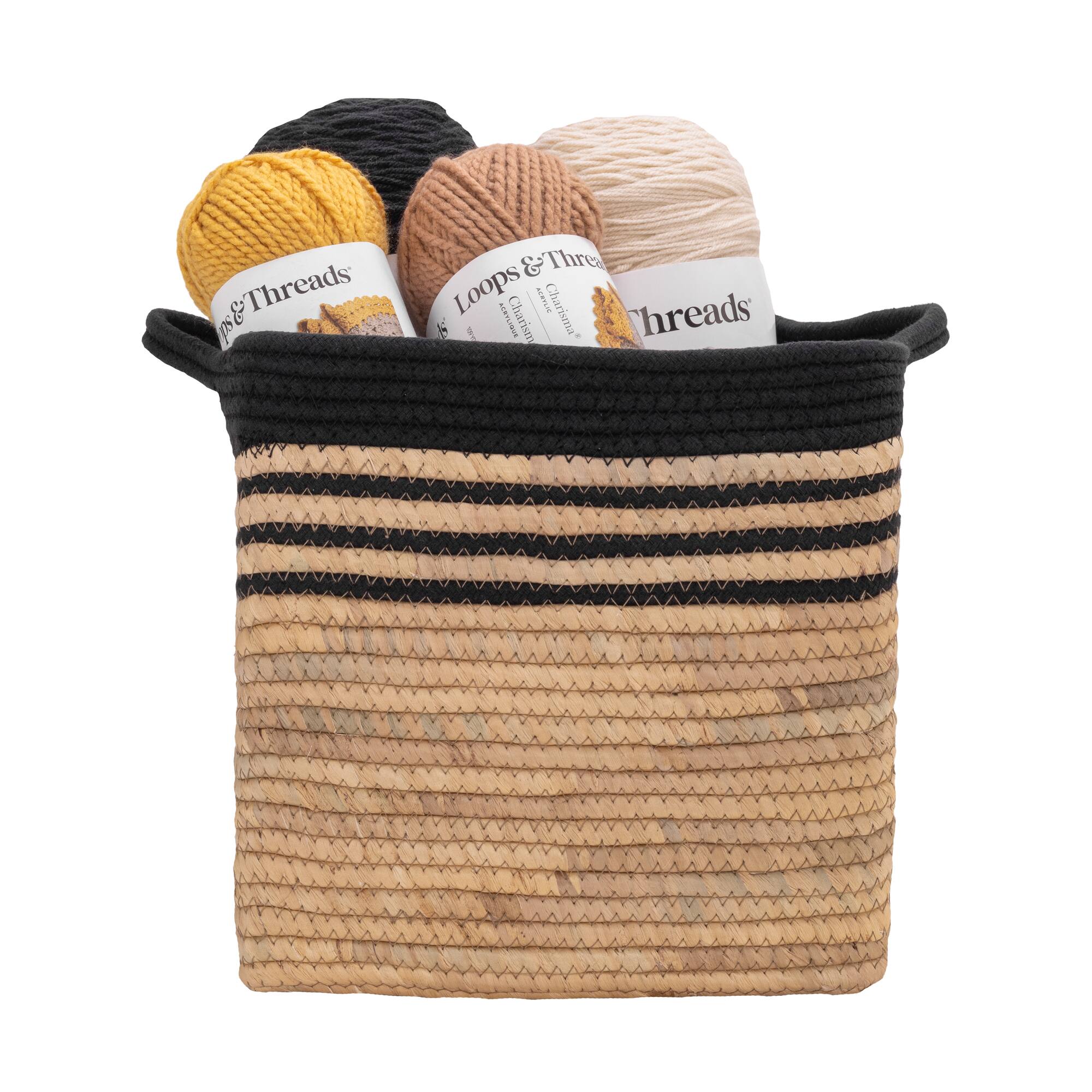 Seville Classics Medium Cube Water Hyacinth & Rope Basket